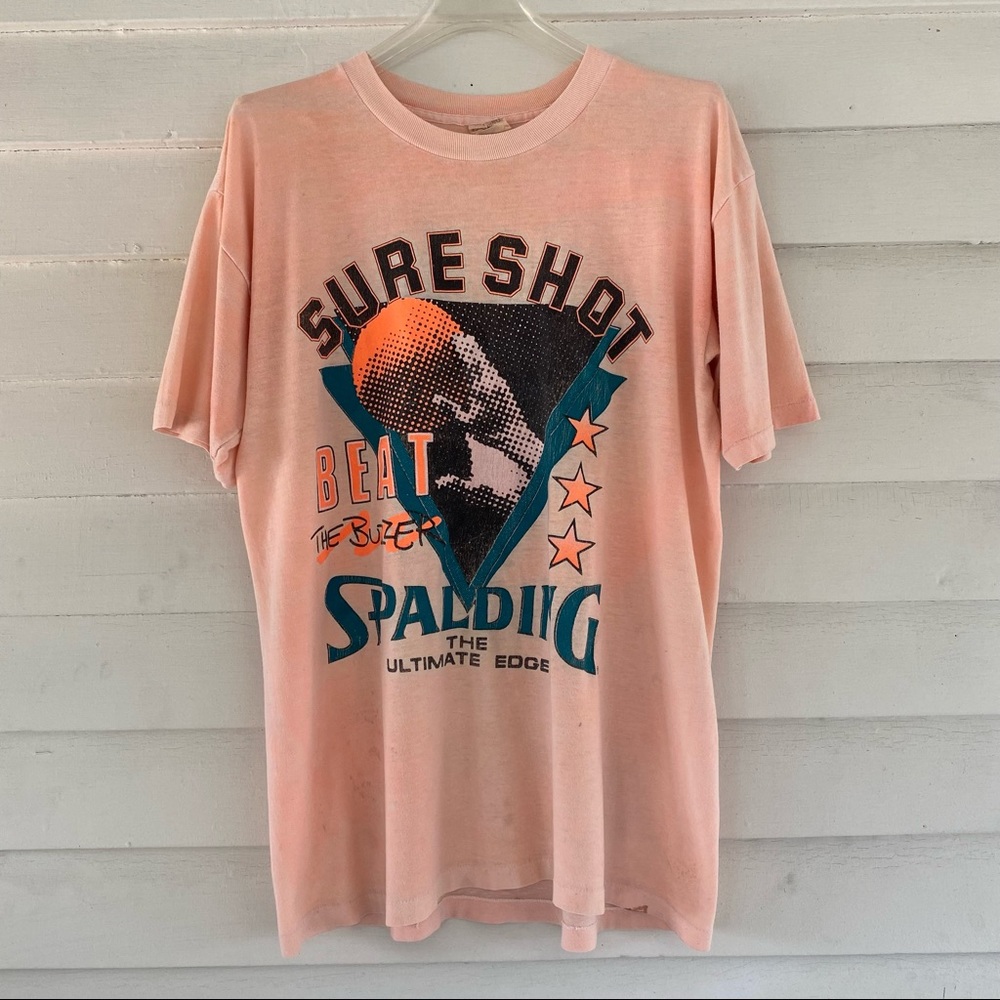 VTG Spalding Men's 90s Sure Shot Basketball Sports Spell Out T-Shirt Sz L